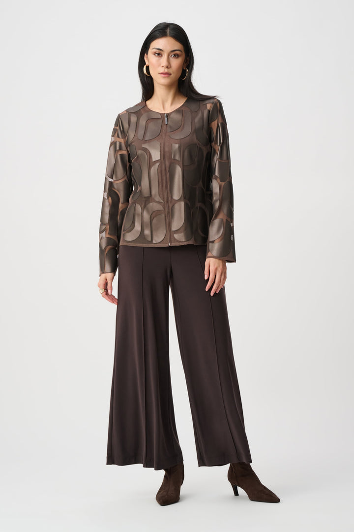 Joseph Ribkoff Leatherette &amp; Mesh Embroidered Jacket in Bronze available at Barbara Katz