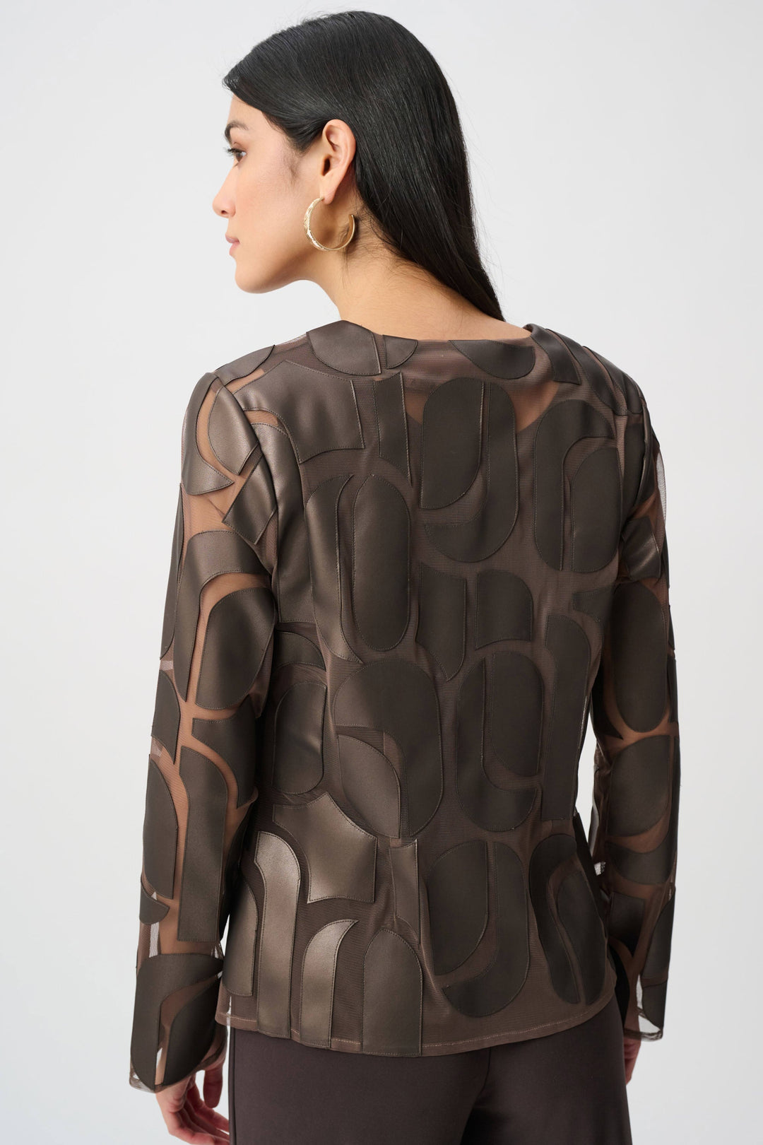 Joseph Ribkoff Leatherette &amp; Mesh Embroidered Jacket in Bronze available at Barbara Katz
