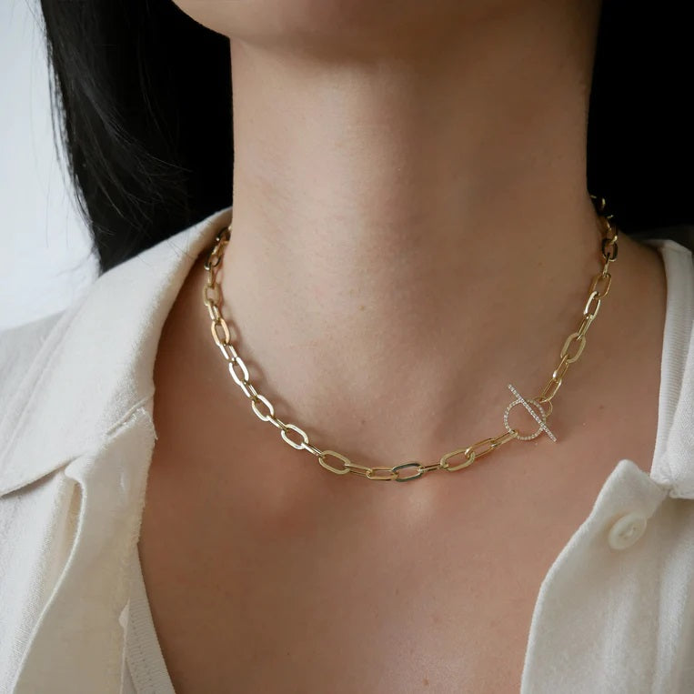 14K Gold Jumbo Link Chain & Diamond Toggle Necklace
