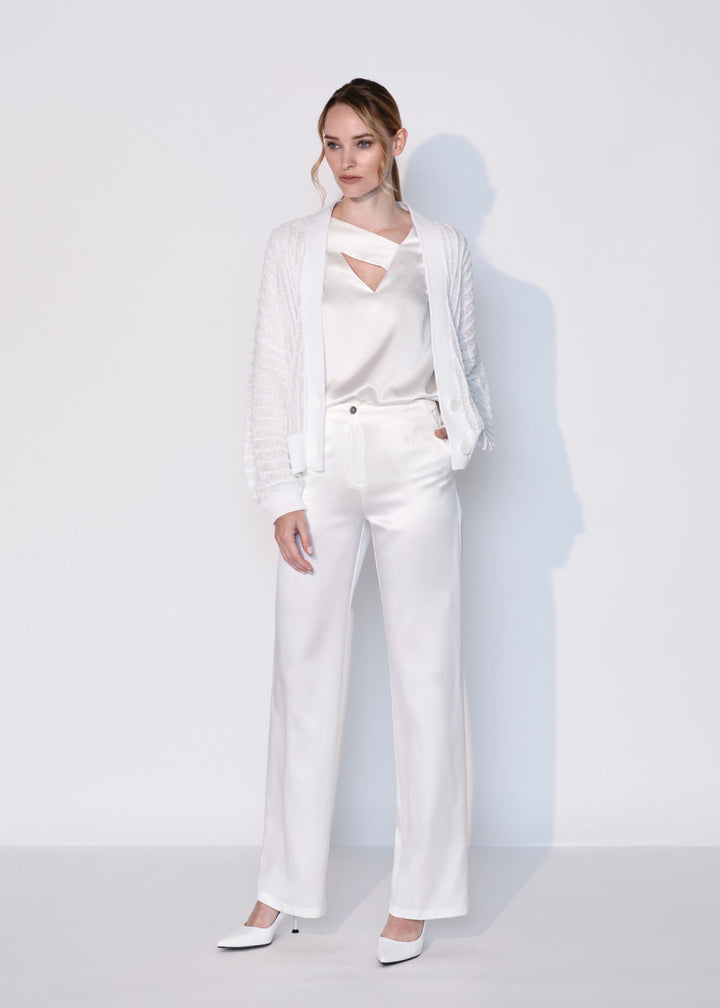 Diomi Open Knit Crochet Cardigan in White available at Barbara Katz