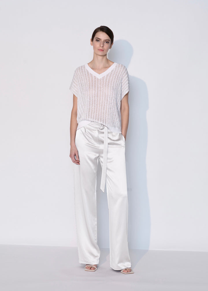 Diomi Open Knit Crochet V Neck Vest in White available at Barbara Katz