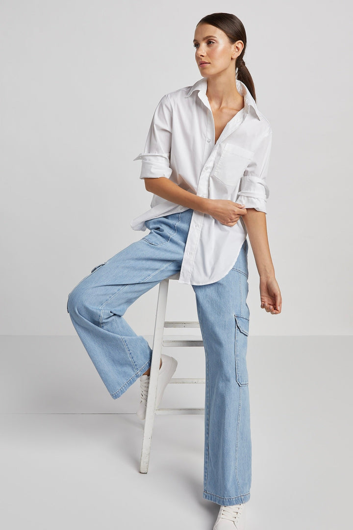 Adroit Atelier Kean Boyfriend Solid Button Down Shirt in White available at Barbara Katz