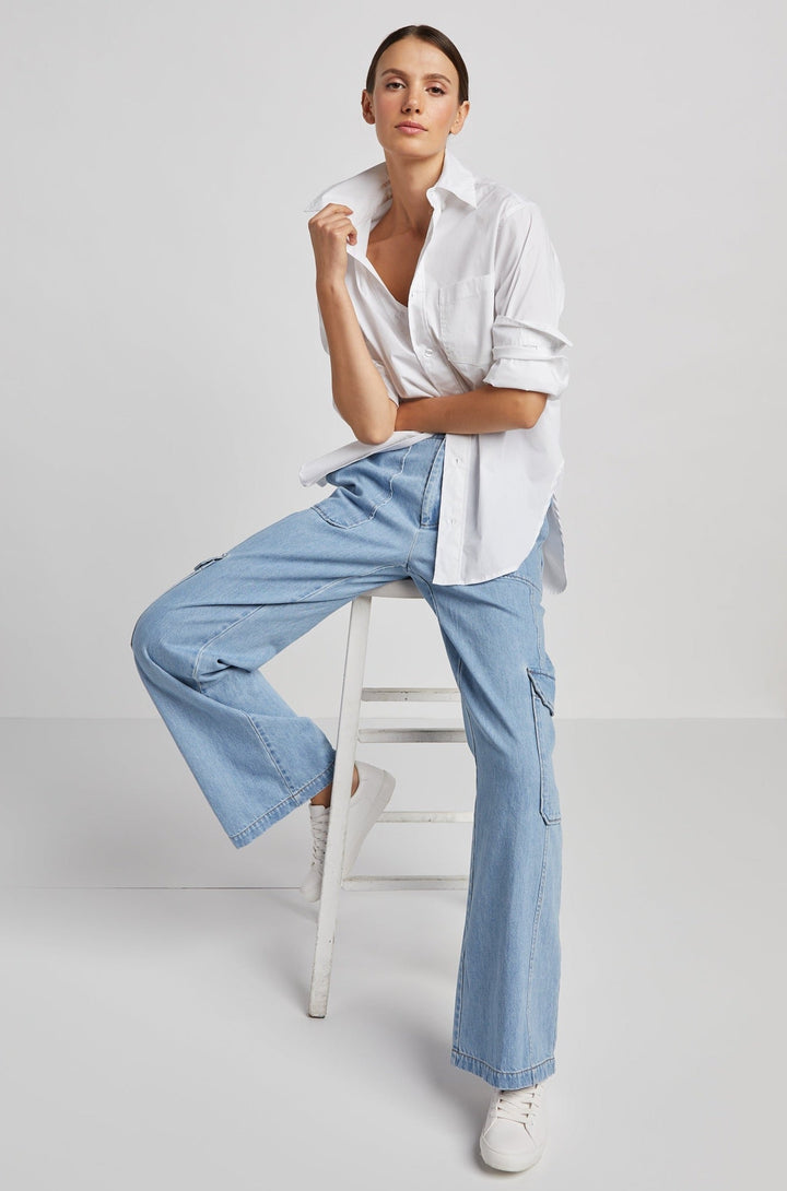 Adroit Atelier Kean Boyfriend Solid Button Down Shirt in White available at Barbara Katz