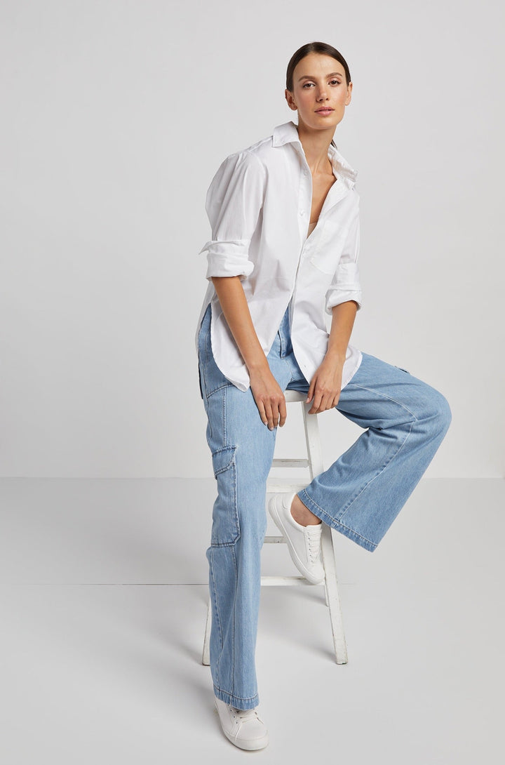 Adroit Atelier Kean Boyfriend Solid Button Down Shirt in White available at Barbara Katz