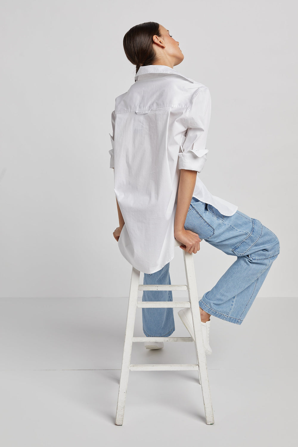 Adroit Atelier Kean Boyfriend Solid Button Down Shirt in White available at Barbara Katz