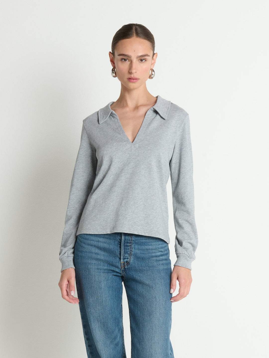 Nation Los Angeles Kimberley Polo Tee in Heather Grey available at Barbara Katz