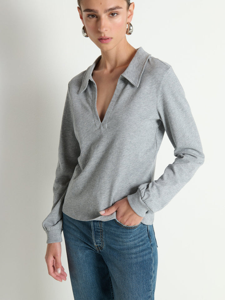 Nation Los Angeles Kimberley Polo Tee in Heather Grey available at Barbara Katz