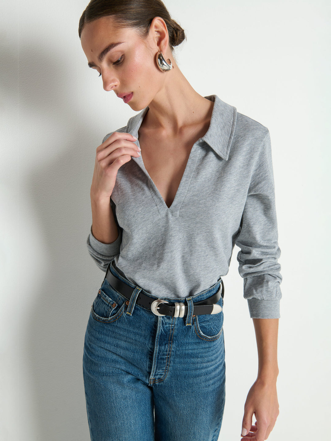 Nation Los Angeles Kimberley Polo Tee in Heather Grey available at Barbara Katz