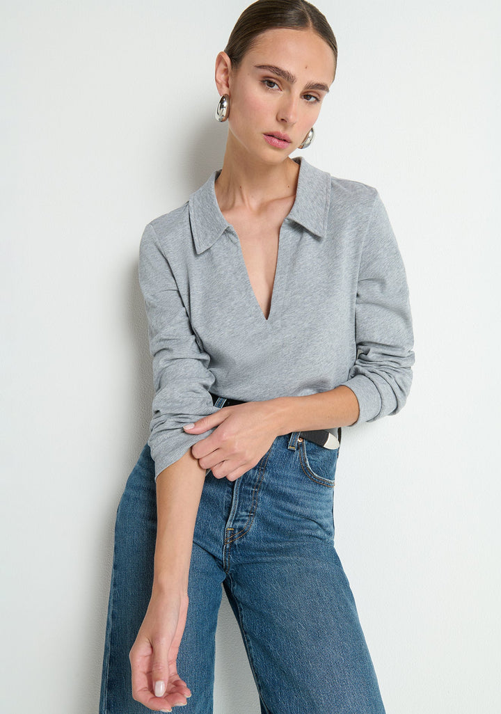 Nation Los Angeles Kimberley Polo Tee in Heather Grey available at Barbara Katz