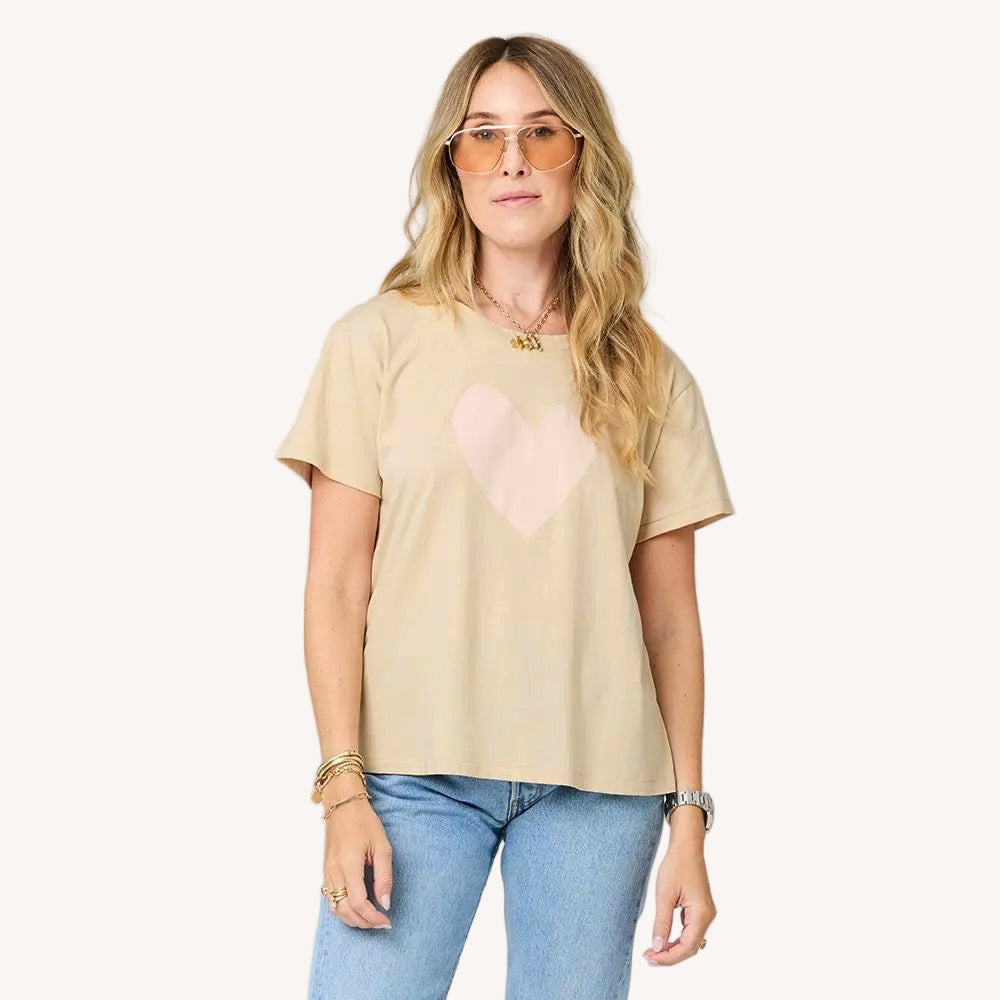 Kerri Rosenthal Suke Imperfect Heart Tee in Latte/Pink available at Barbara Katz
