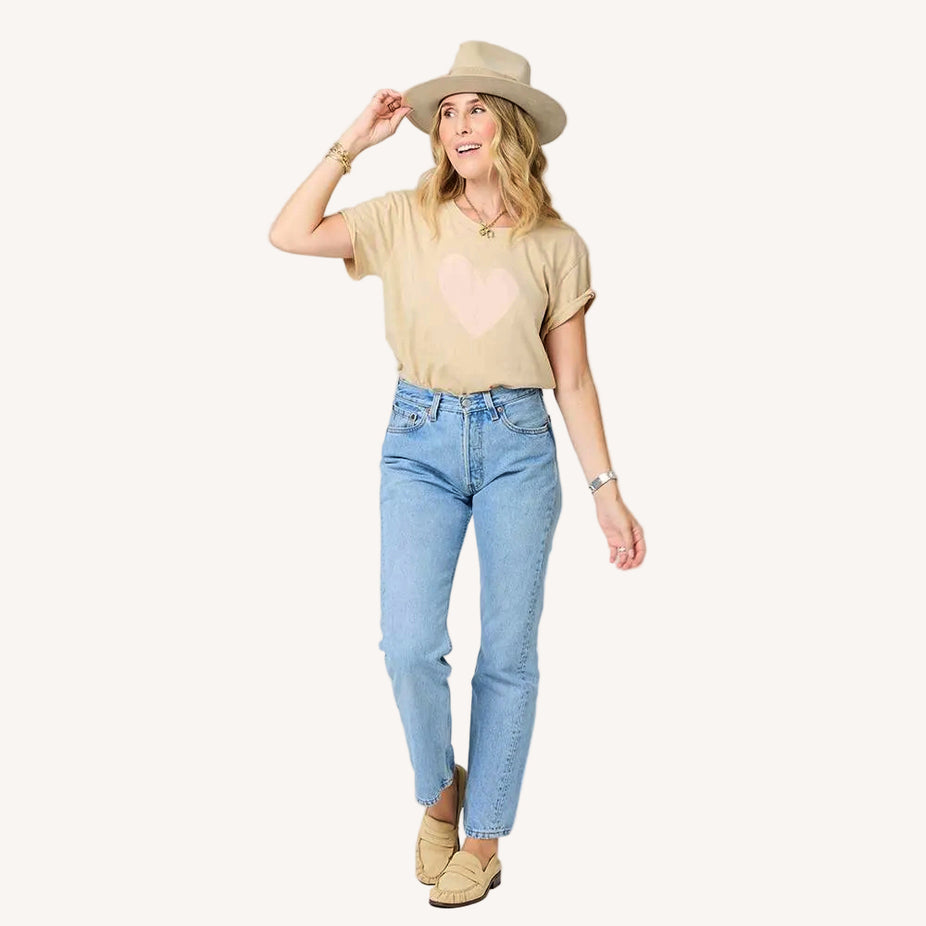 Kerri Rosenthal Suke Imperfect Heart Tee in Latte/Pink available at Barbara Katz