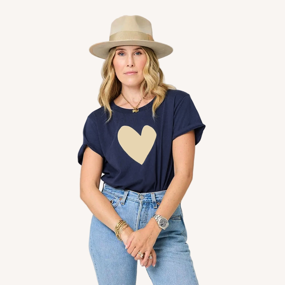 Kerri Rosenthal Suke Imperfect Heart Tee in Indigo Blue/Cream available at Barbara Katz