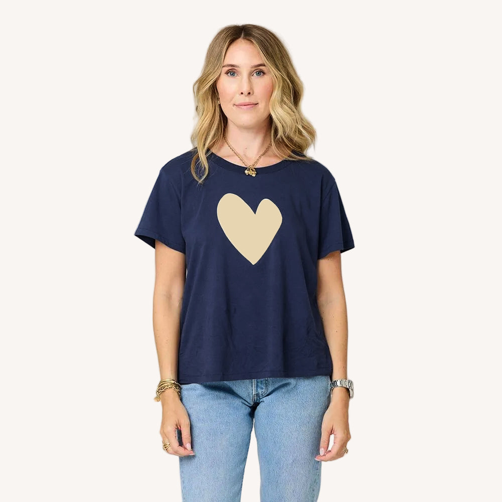 Kerri Rosenthal Suke Imperfect Heart Tee in Indigo Blue/Cream available at Barbara Katz