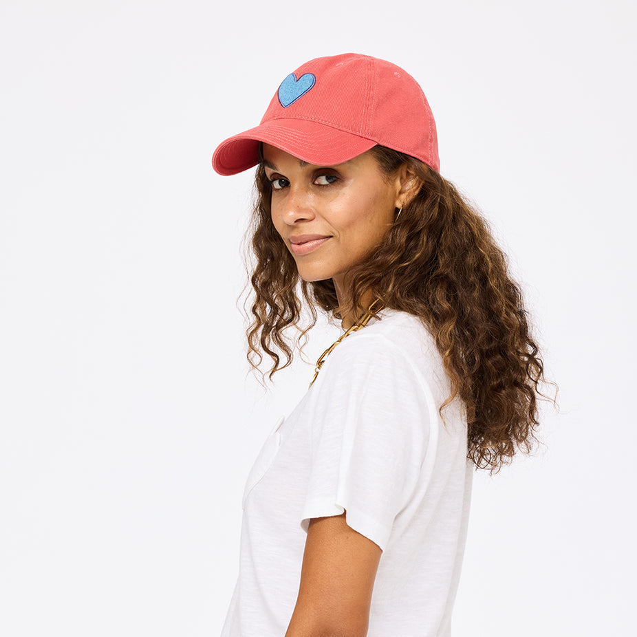 Kerri Rosenthal KR Imperfect Heart Hat in Poppy Red/Denim Blue available at Barbara Katz