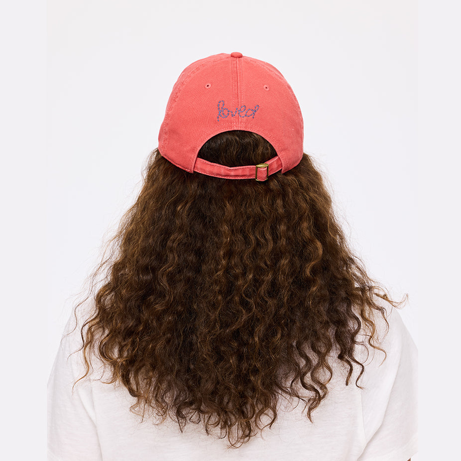 Kerri Rosenthal KR Imperfect Heart Hat in Poppy Red/Denim Blue available at Barbara Katz