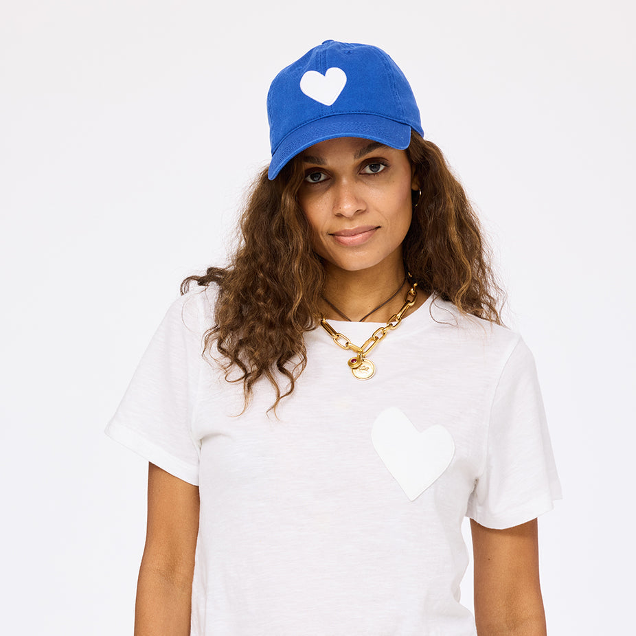 Kerri Rosenthal KR Imperfect Heart Hat in Bright Blue/White available at Barbara Katz