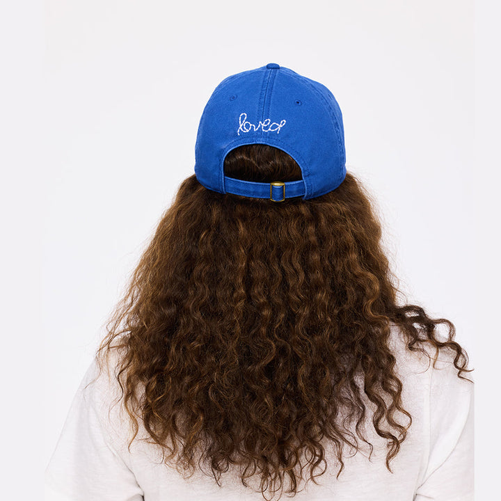 Kerri Rosenthal KR Imperfect Heart Hat in Bright Blue/White available at Barbara Katz