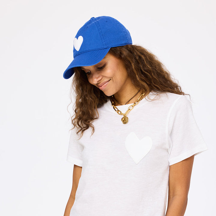 Kerri Rosenthal KR Imperfect Heart Hat in Bright Blue/White available at Barbara Katz