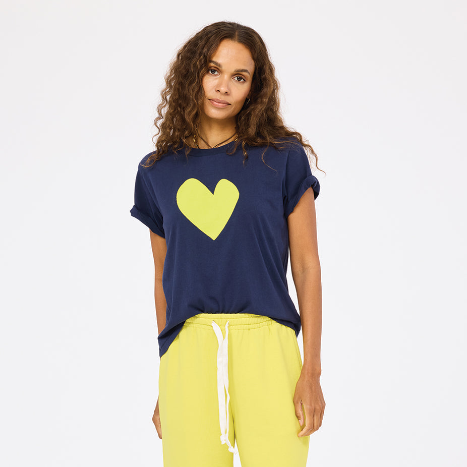 Kerri Rosenthal Suke Imperfect Heart Tee in Indigo Blue/Cactus available at Barbara Katz