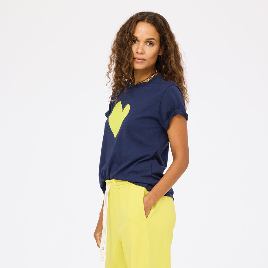 Kerri Rosenthal Suke Imperfect Heart Tee in Indigo Blue/Cactus available at Barbara Katz
