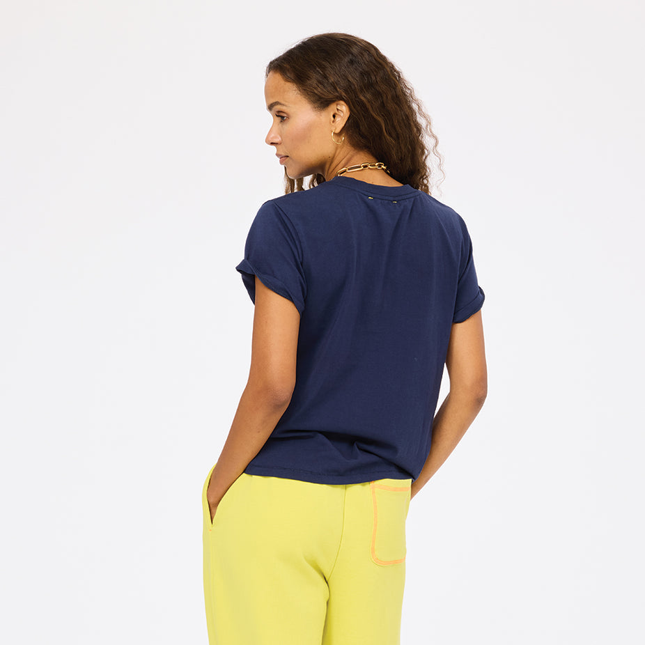 Kerri Rosenthal Suke Imperfect Heart Tee in Indigo Blue/Cactus available at Barbara Katz