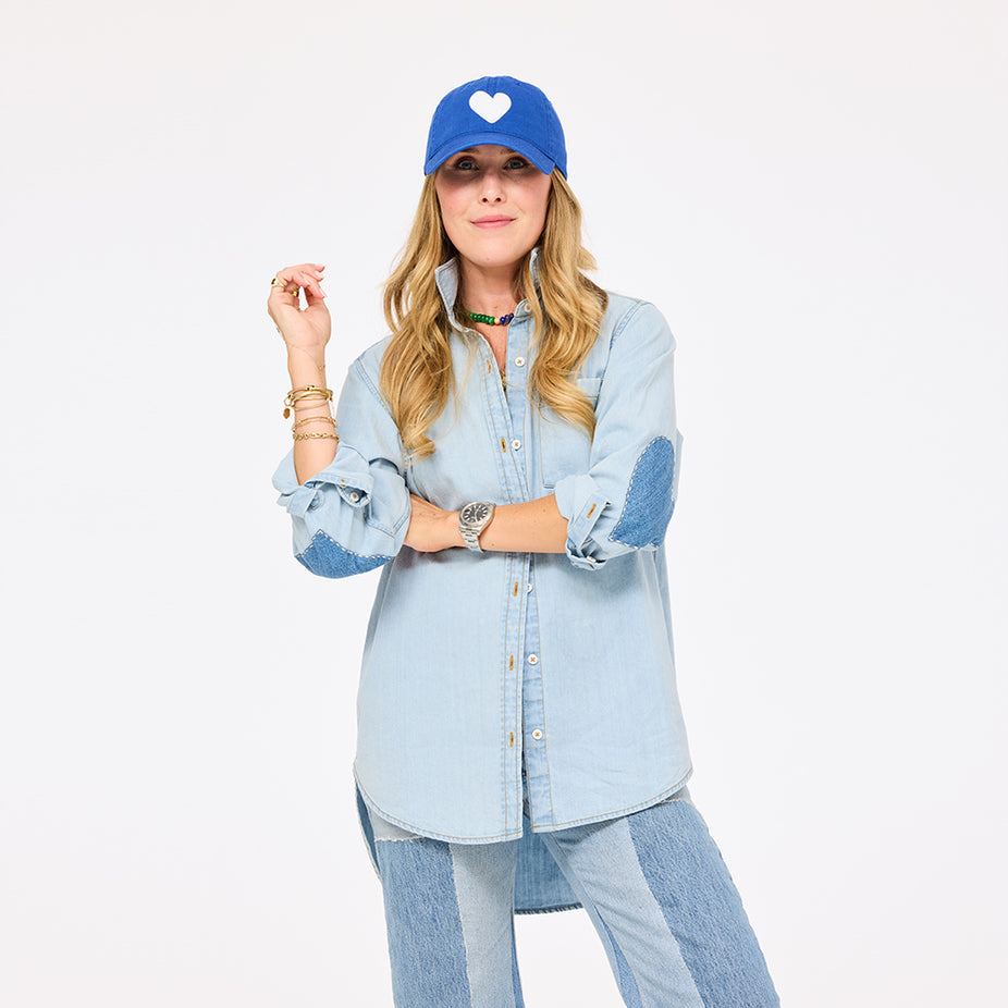 Kerri Rosenthal KR Imperfect Heart Hat in Bright Blue/White available at Barbara Katz