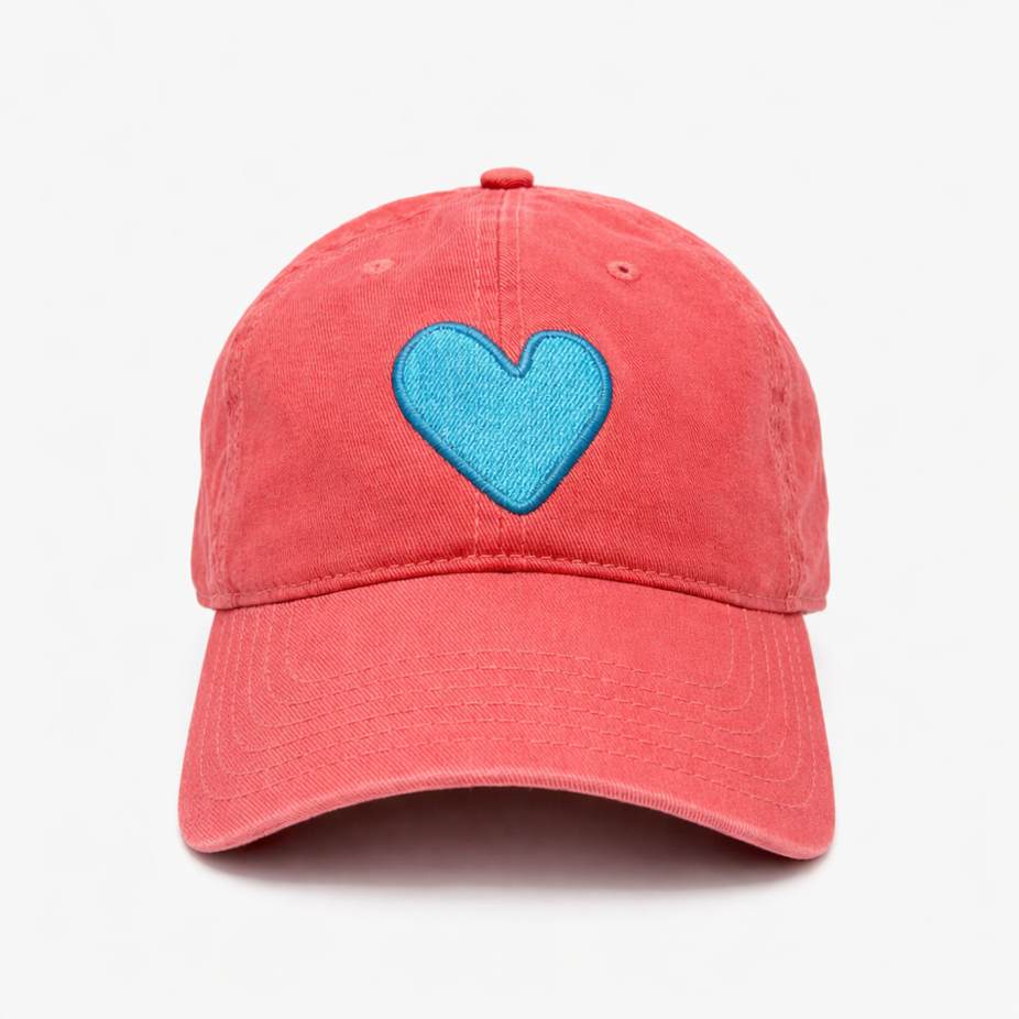 Kerri Rosenthal KR Imperfect Heart Hat in Poppy Red/Denim Blue available at Barbara Katz