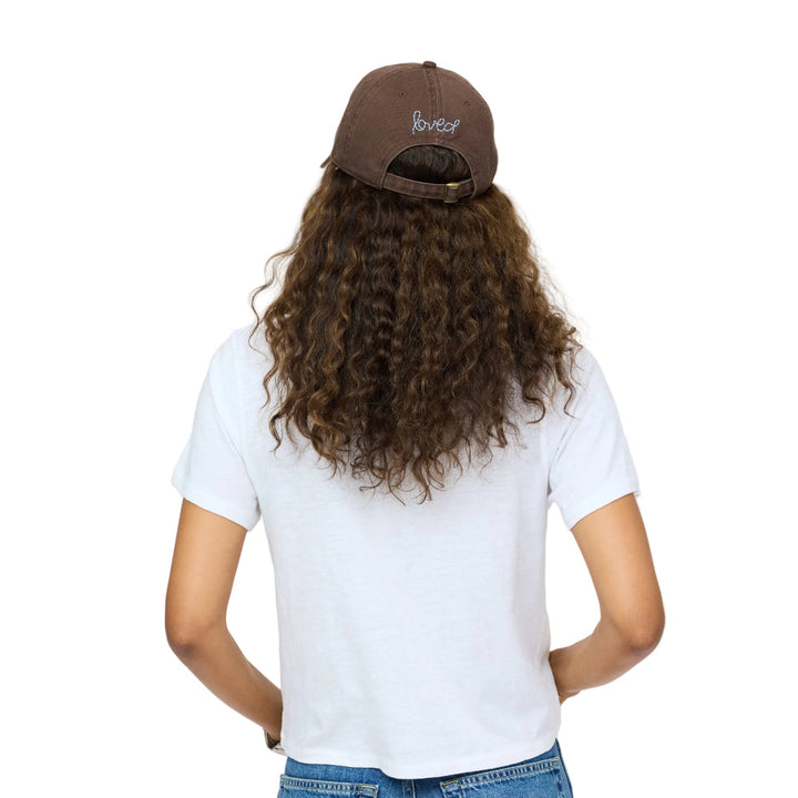 Kerri Rosenthal Imperfect Heart Hat in Cocoa Chambray available at Barbara Katz