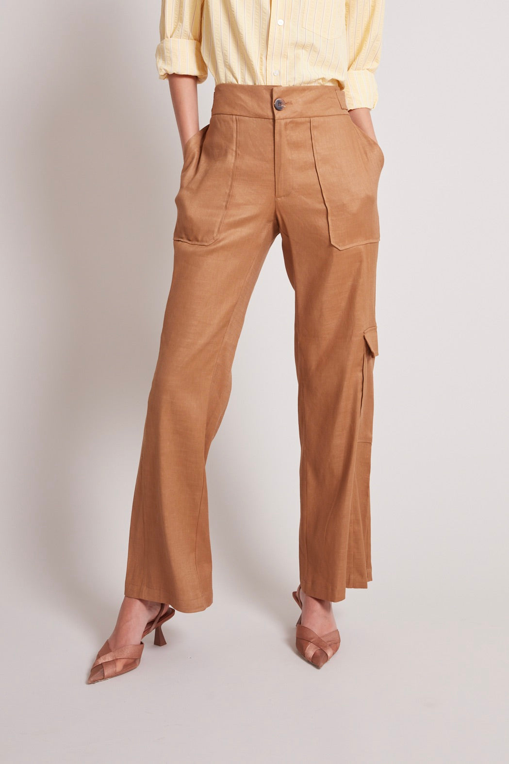 Adroit Atelier Nolan Mid Waist Cargo Pants in Camel available at Barbara Katz