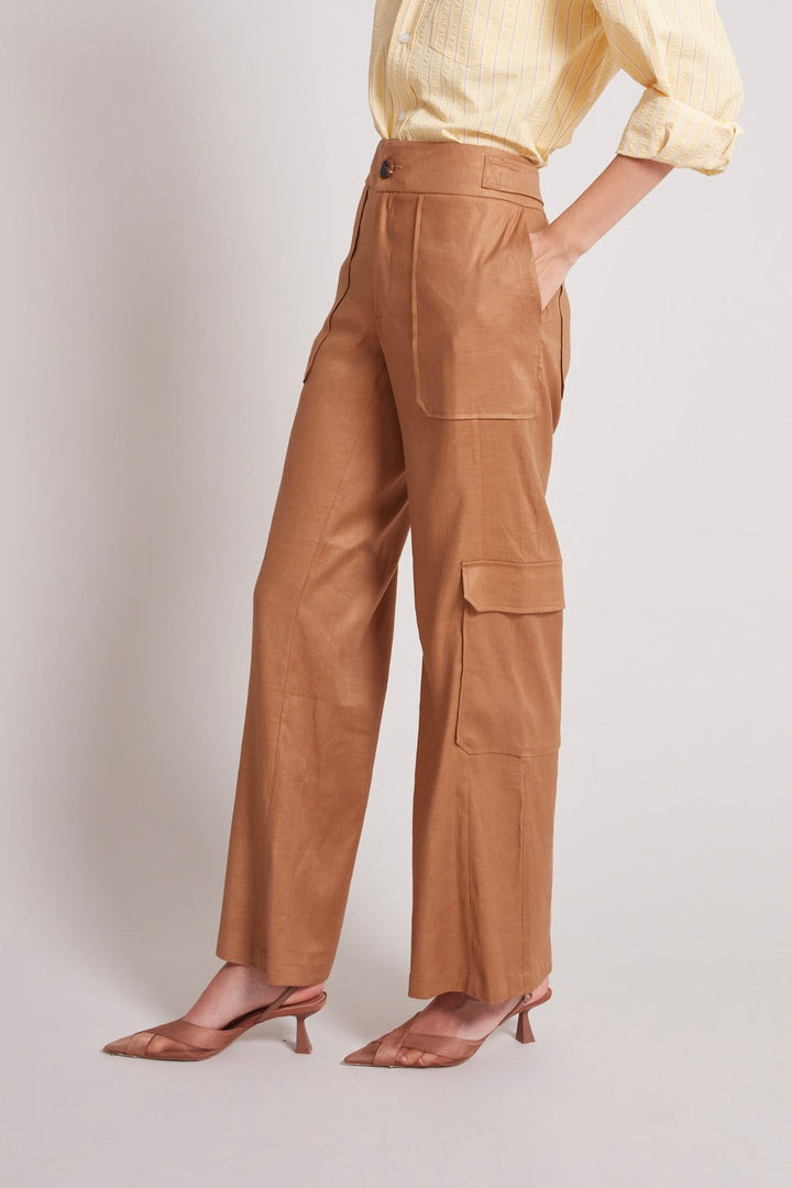 Adroit Atelier Nolan Mid Waist Cargo Pants in Camel available at Barbara Katz