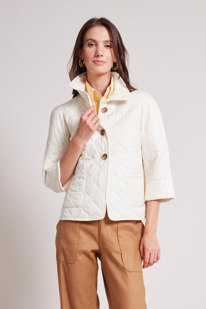 Adroit Atelier Tenley Quilted Wave 3/4 Sleeve Jacket in Pearl available at Barbara Katz