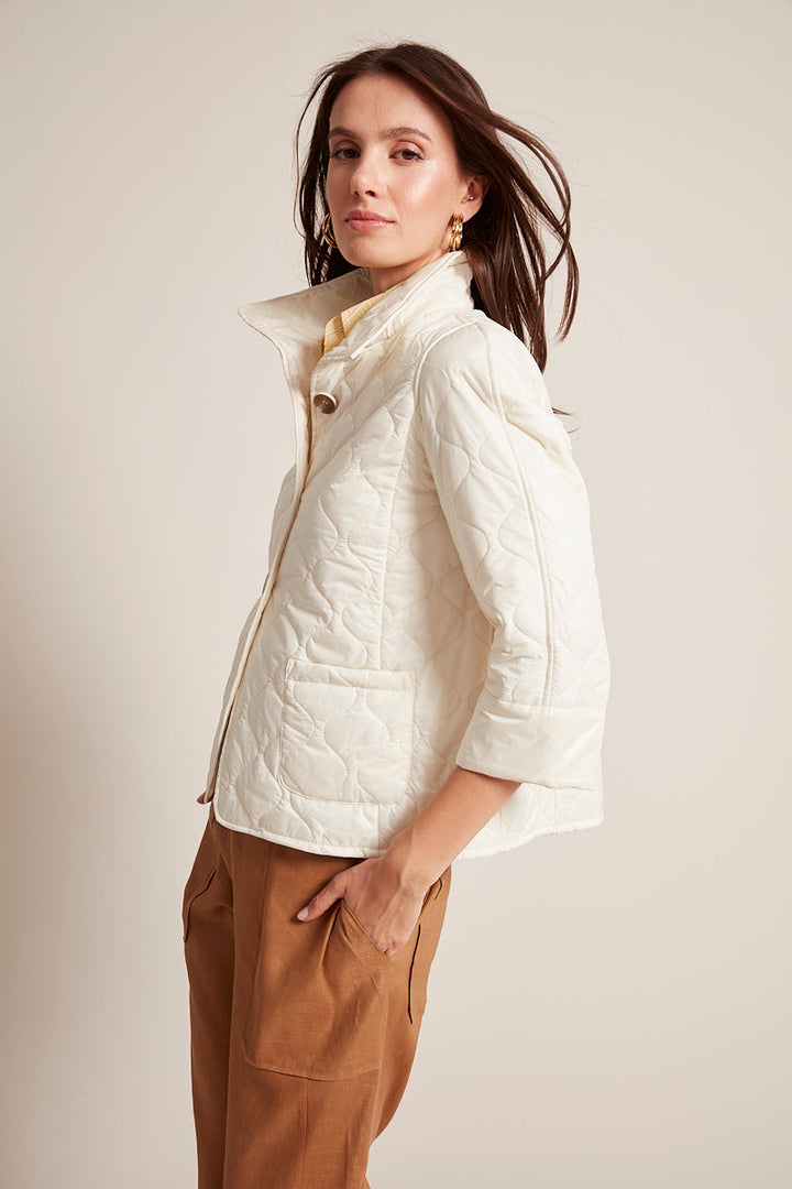 Adroit Atelier Tenley Quilted Wave 3/4 Sleeve Jacket in Pearl available at Barbara Katz