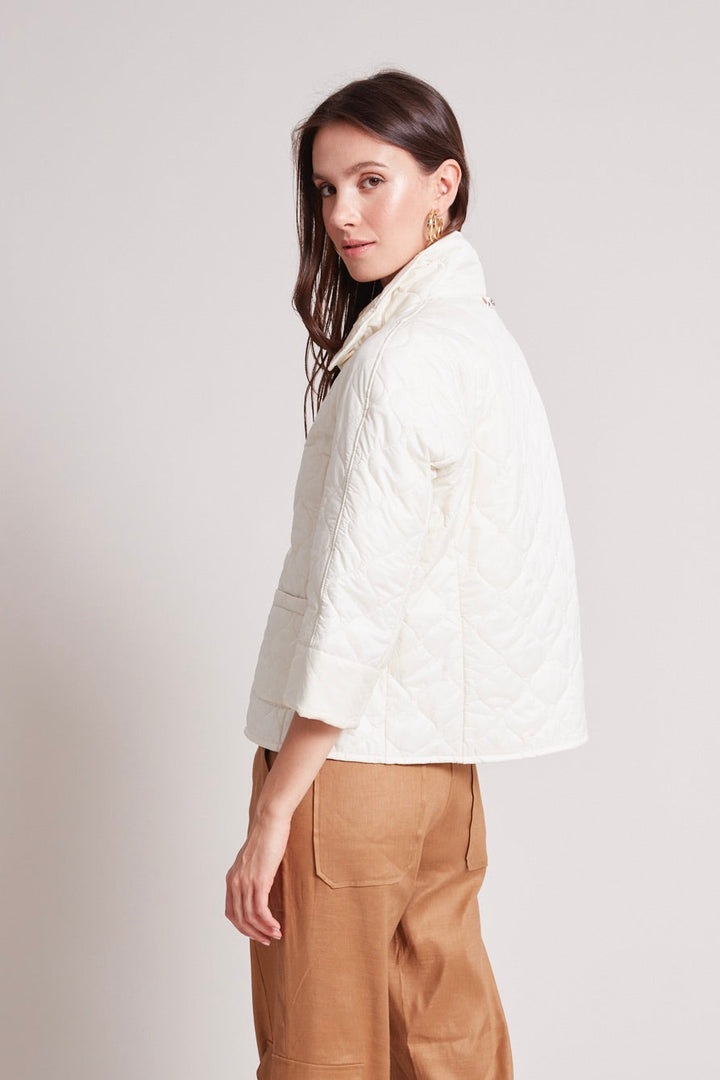 Adroit Atelier Tenley Quilted Wave 3/4 Sleeve Jacket in Pearl available at Barbara Katz