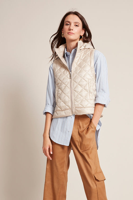 Adroit Atelier Talia Quilted Vest With Removable Hood in Champagne available at Barbara Katz