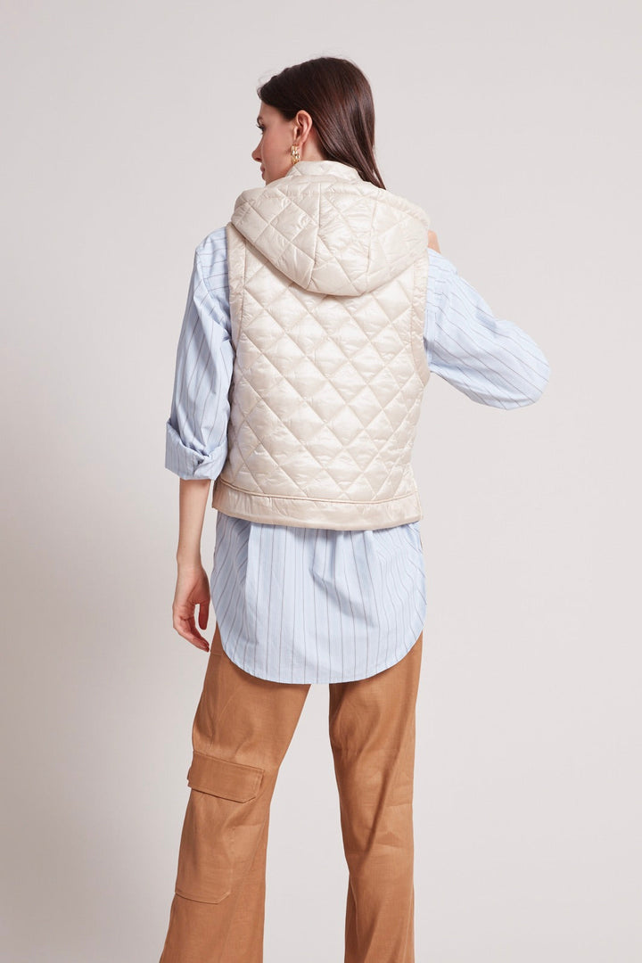 Adroit Atelier Talia Quilted Vest With Removable Hood in Champagne available at Barbara Katz