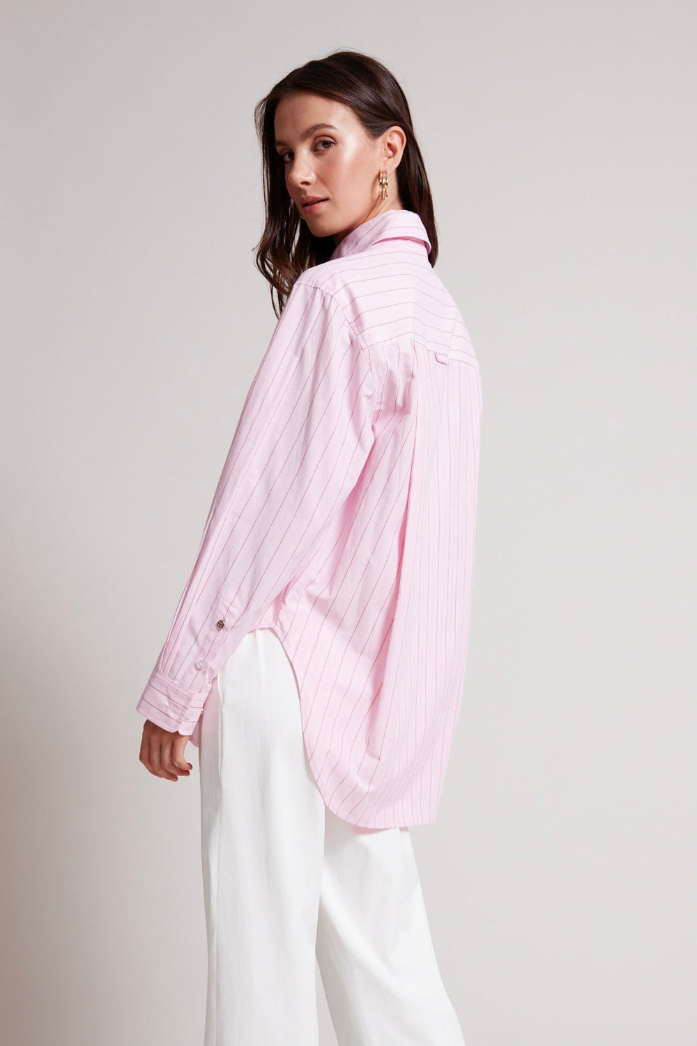 Adroit Atelier Kean Boyfriend Striped Button Down Shirt in Pink-a-boo available at Barbara Katz