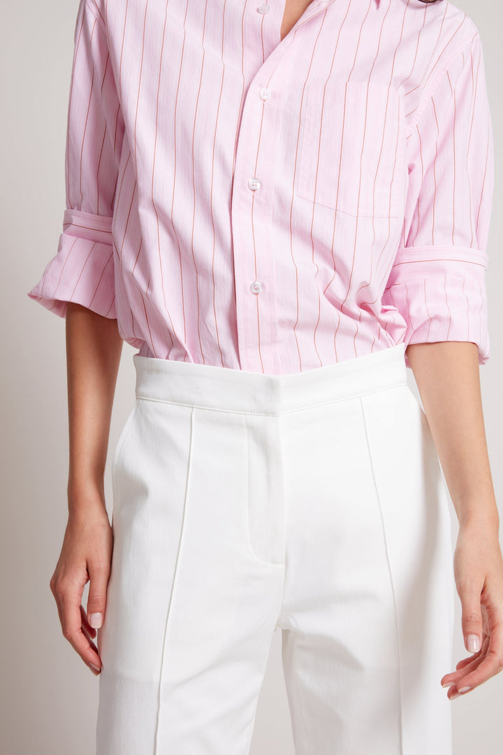 Adroit Atelier Preston Straight Leg Stretch Trouser With Pin Tuck in White available at Barbara Katz