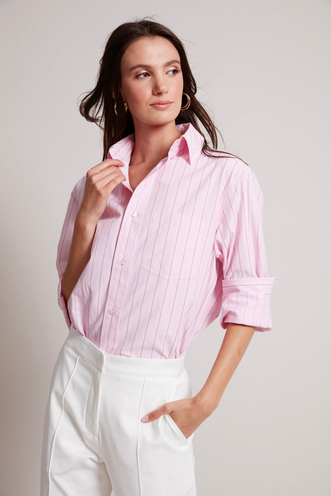 Adroit Atelier Kean Boyfriend Striped Button Down Shirt in Pink-a-boo available at Barbara Katz