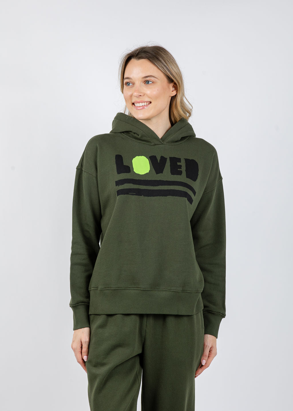 Kerri Rosenthal Boyfriend Loved Hoodie in Pine Green available at Barbara Katz