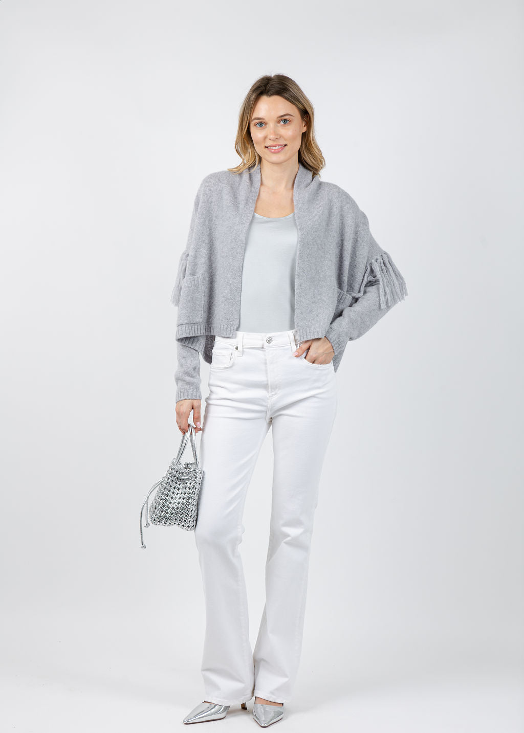 Kerri Rosenthal Cali Beau-lero Cardigan in Platinum available at Barbara Katz