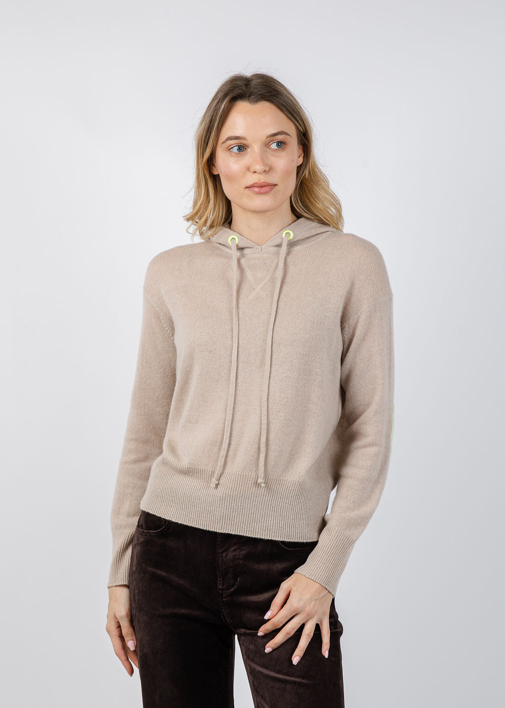 Kerri Rosenthal Hoodie Imperfect Heart Sweater in Light Mushroom available at Barbara Katz