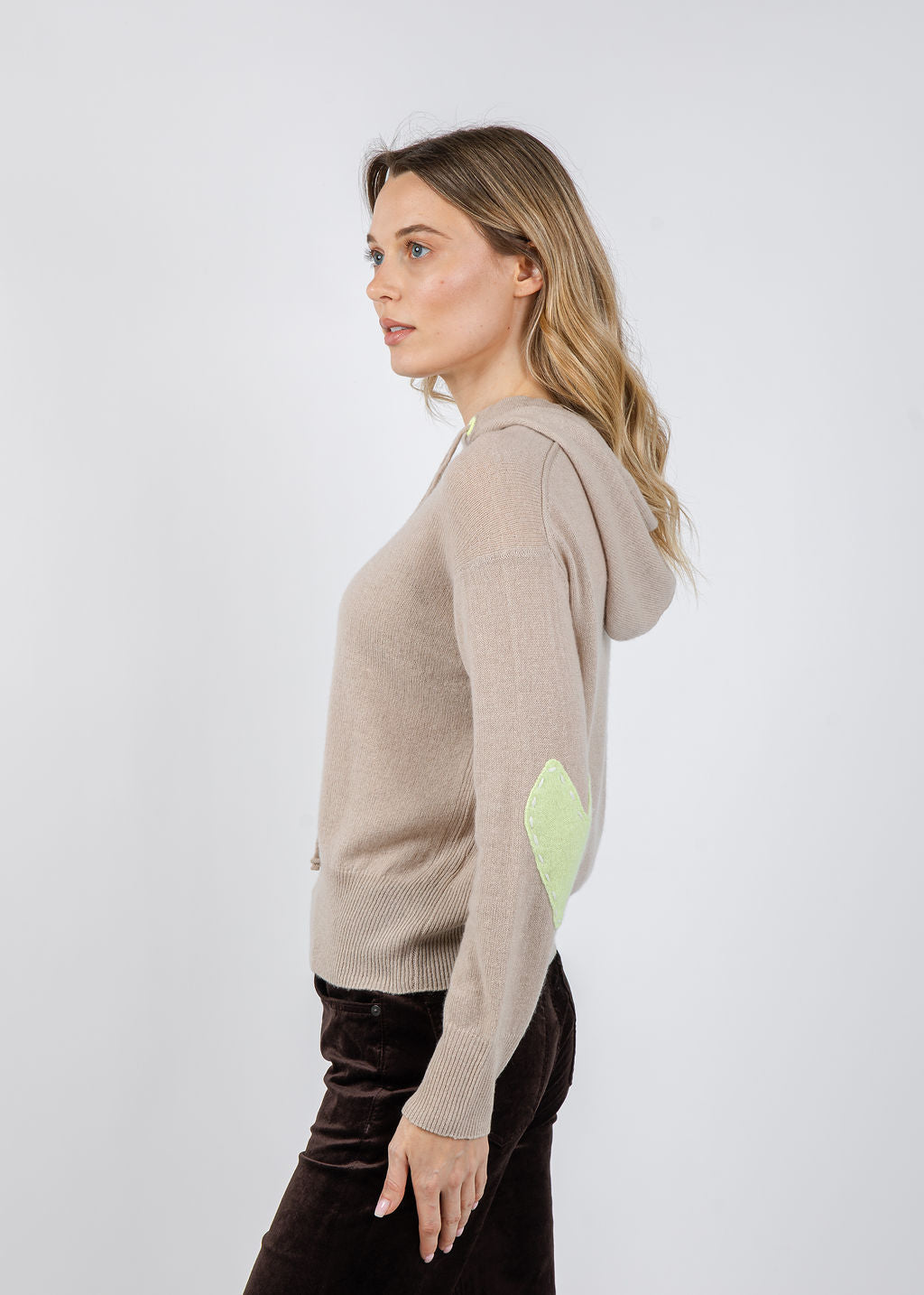 Kerri Rosenthal Hoodie Imperfect Heart Sweater in Light Mushroom available at Barbara Katz