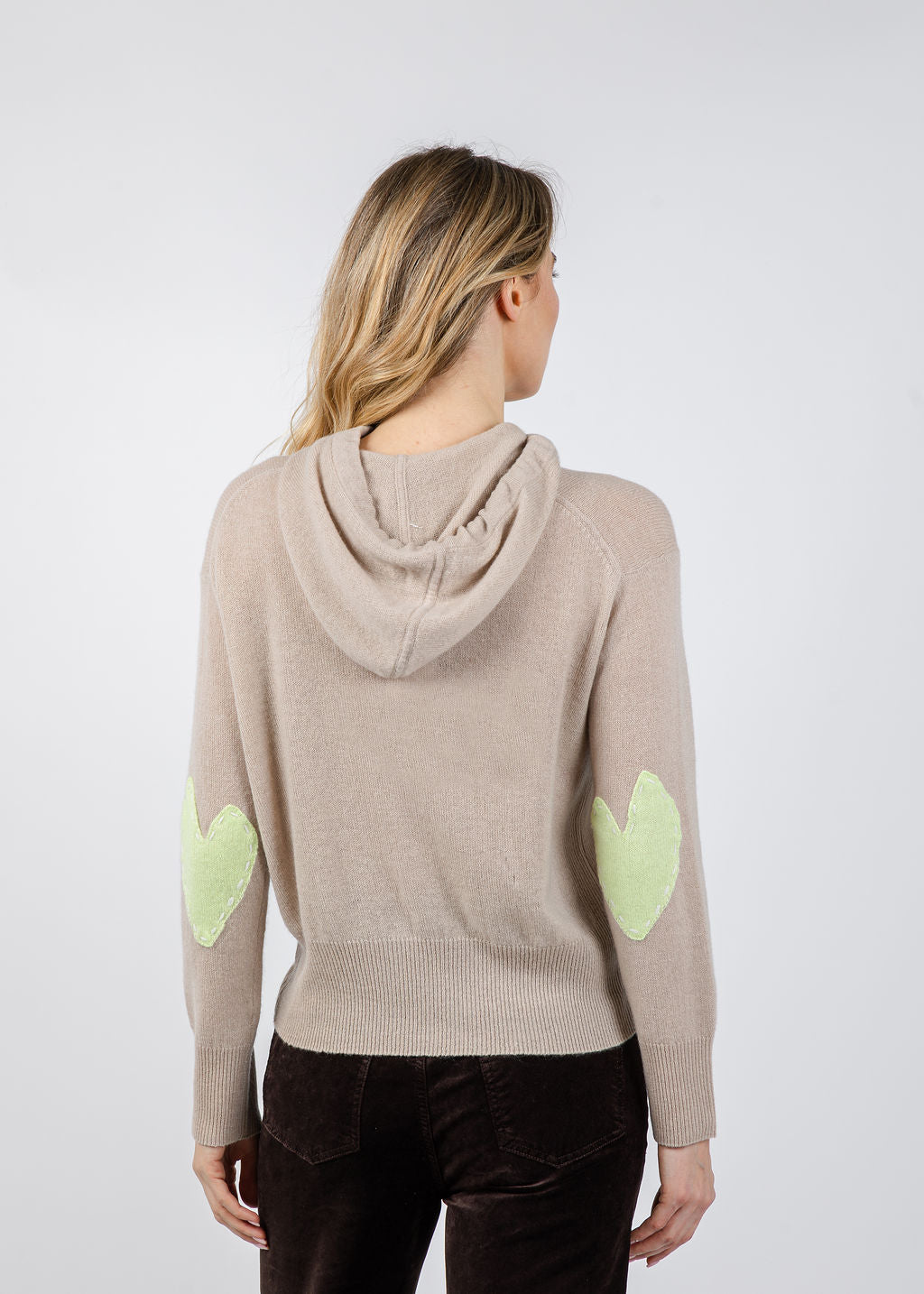 Kerri Rosenthal Hoodie Imperfect Heart Sweater in Light Mushroom available at Barbara Katz