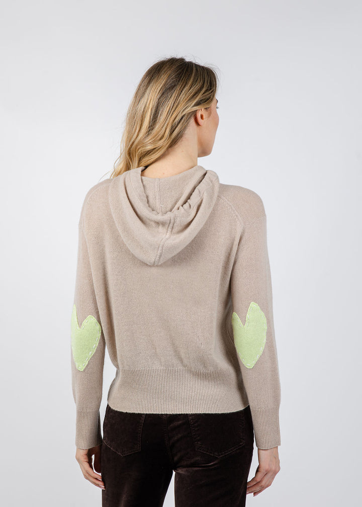 Kerri Rosenthal Hoodie Imperfect Heart Sweater in Light Mushroom available at Barbara Katz