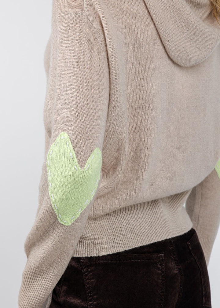 Kerri Rosenthal Hoodie Imperfect Heart Sweater in Light Mushroom available at Barbara Katz