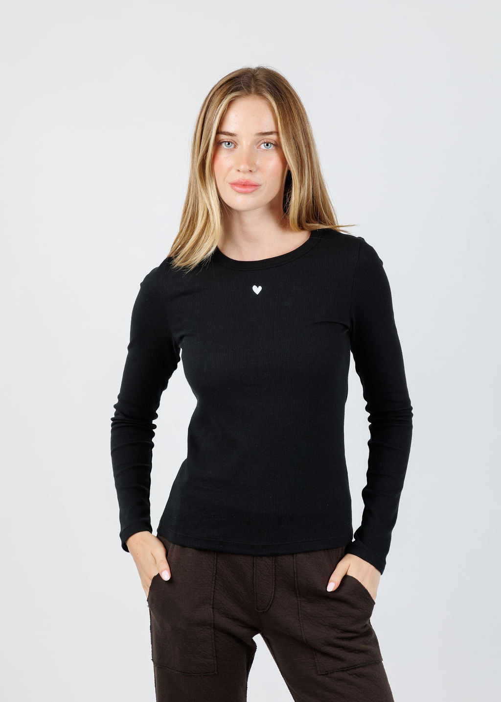 Kerri Rosenthal KR Long Sleeve Rib Tee in Black available at Barbara Katz