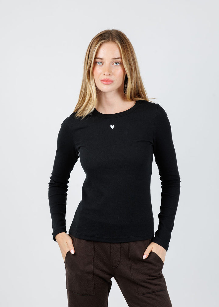 Kerri Rosenthal KR Long Sleeve Rib Tee in Black available at Barbara Katz