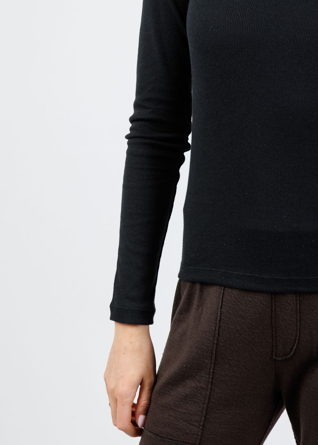 Kerri Rosenthal KR Long Sleeve Rib Tee in Black available at Barbara Katz