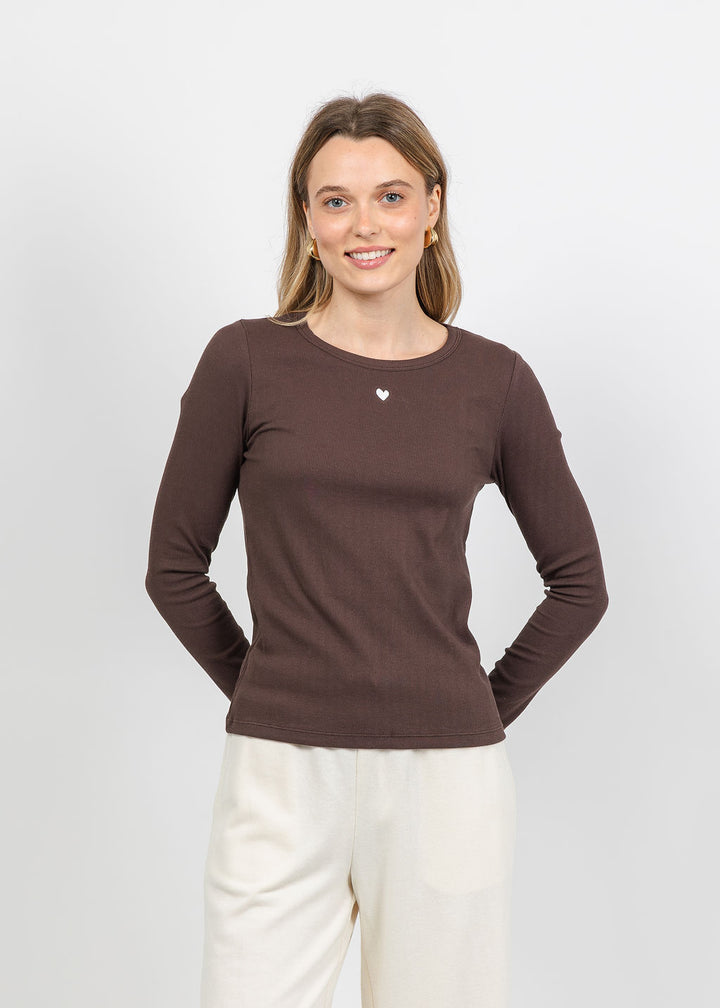 Kerri Rosenthal KR Long Sleeve Rib Tee in Brown available at Barbara Katz