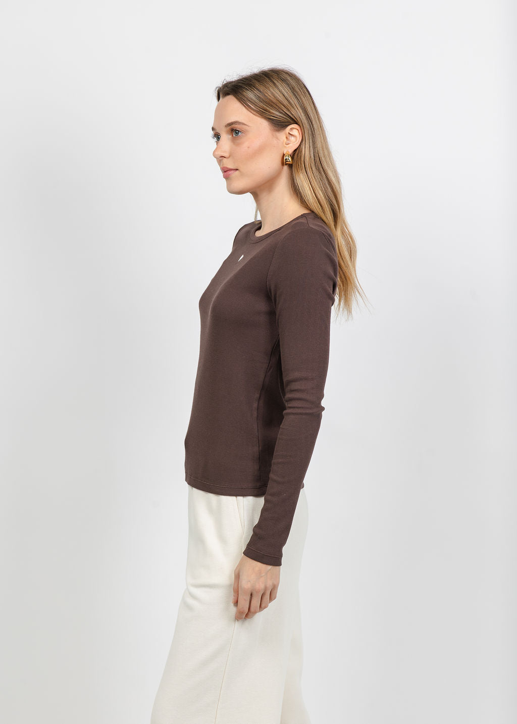Kerri Rosenthal KR Long Sleeve Rib Tee in Brown available at Barbara Katz
